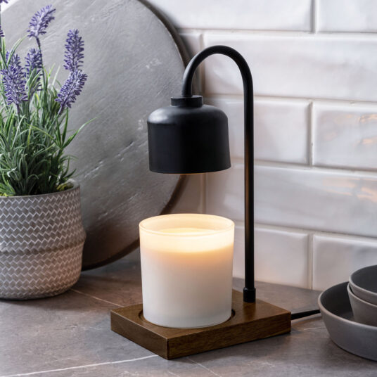 BLACK & WOOD ARCHED CANDLE WARMER LAMP